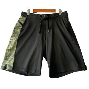 Hylete Above Knee Shorts Mens Small Black Camo Athletic Gym Cross Fit